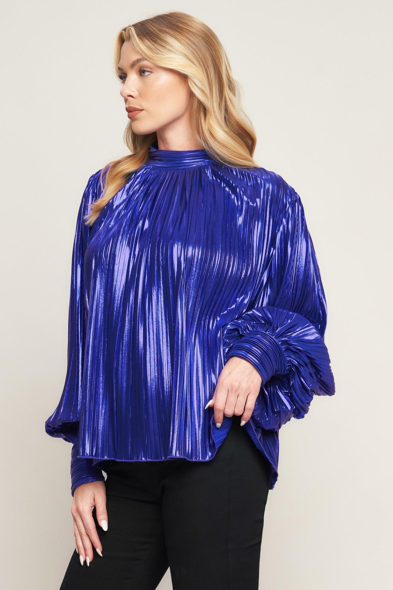 Pretty Companion Woven Foiled Top in blue purple, view 4 — Soul Flow Apparel