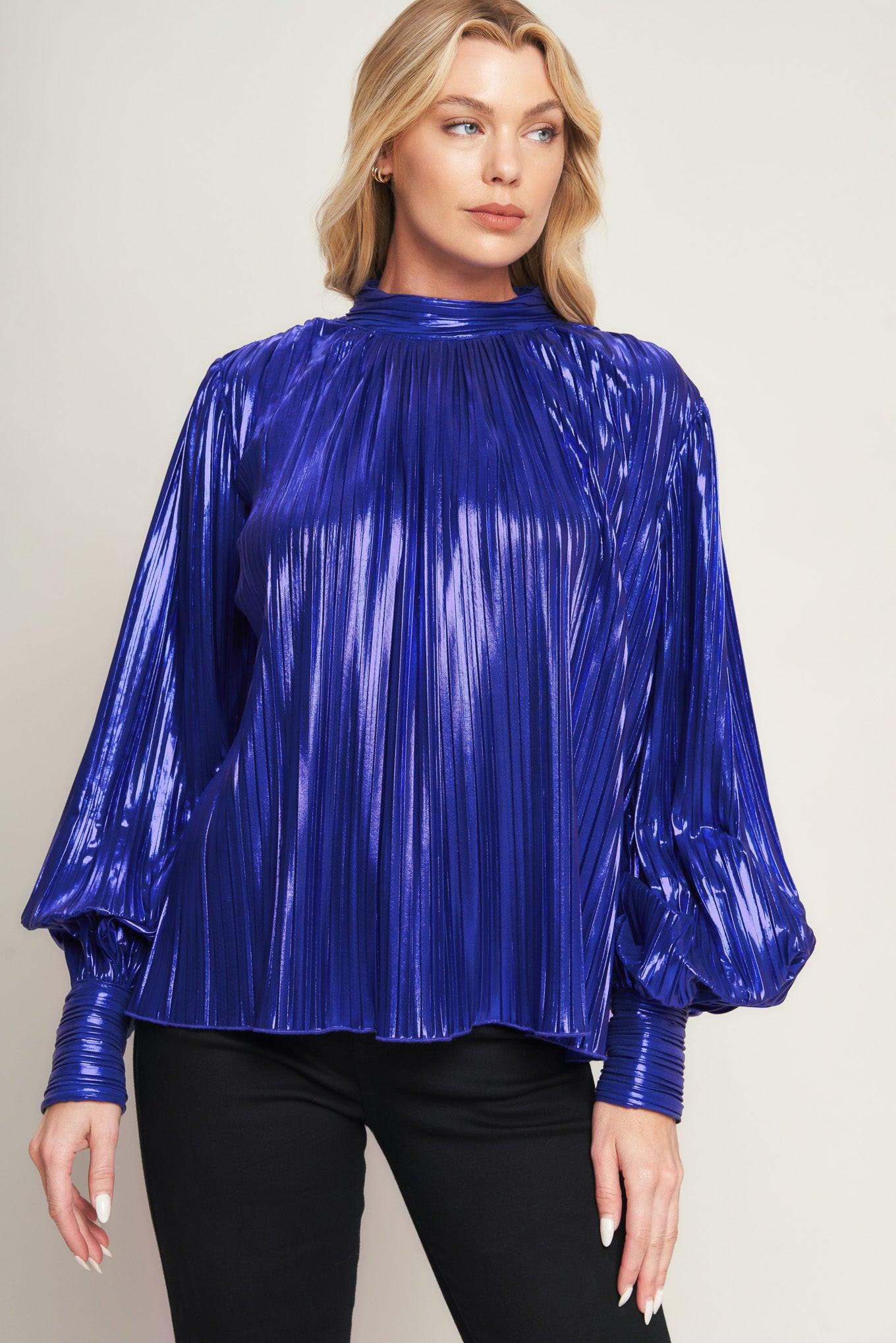 Pretty Companion Woven Foiled Top in blue purple, view 5 — Soul Flow Apparel
