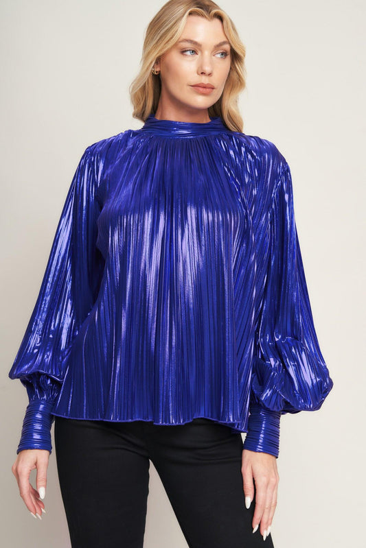 Pretty Companion Woven Foiled Top in blue purple, view 5 — Soul Flow Apparel