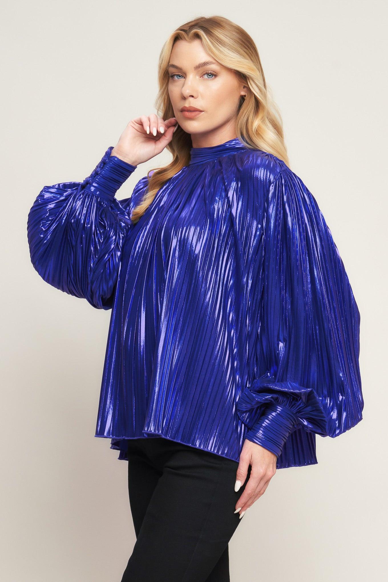 Pretty Companion Woven Foiled Top in blue purple, view 6 — Soul Flow Apparel