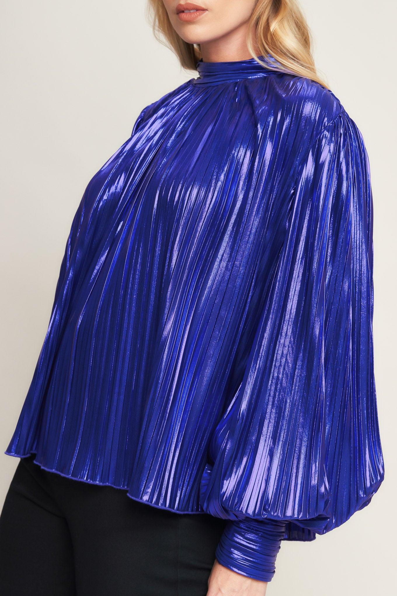 Pretty Companion Woven Foiled Top in blue purple, view 7 — Soul Flow Apparel