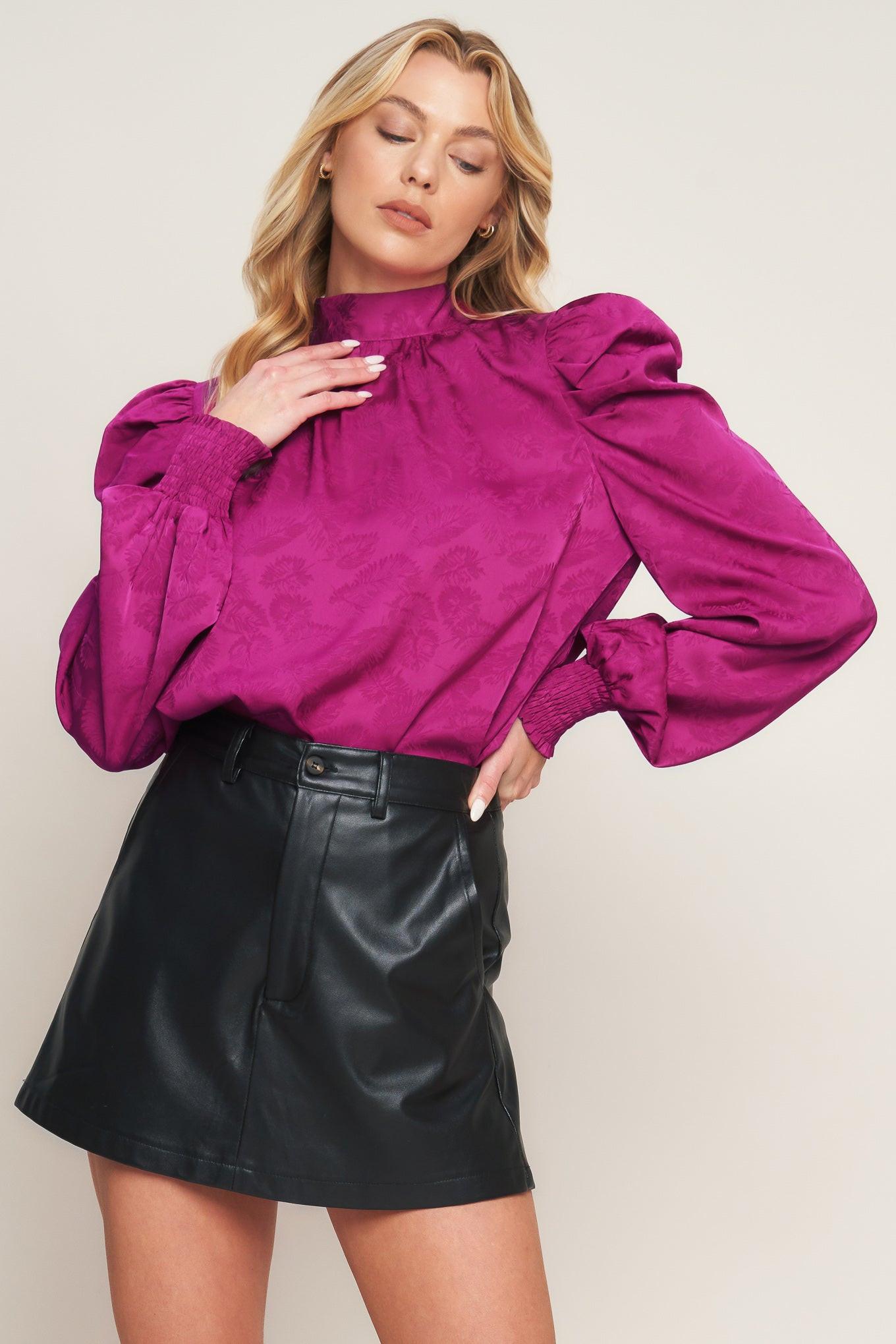 Stolen Glances Satin Top in magenta, view 2 — Soul Flow Apparel