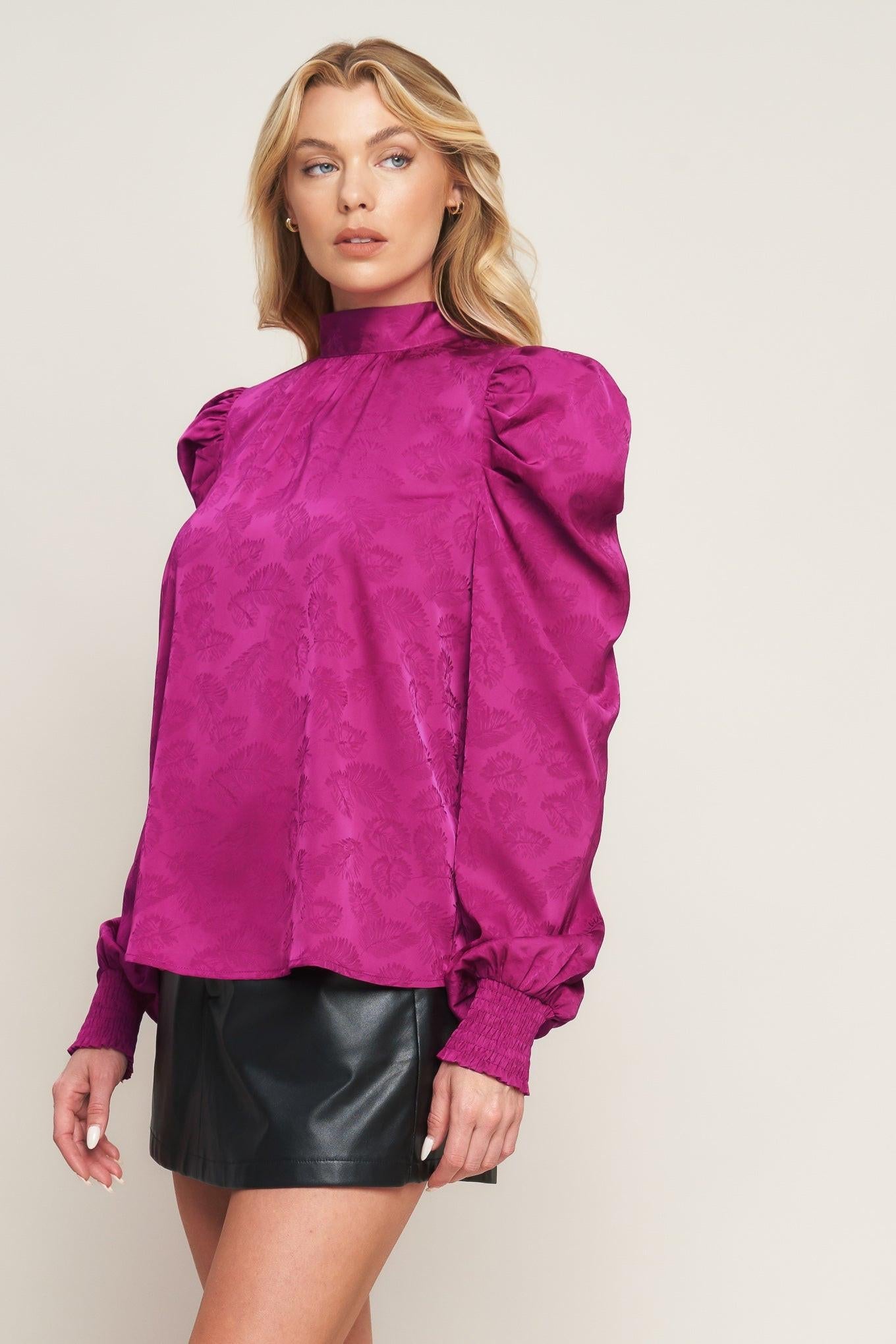 Stolen Glances Satin Top in magenta, view 6 — Soul Flow Apparel