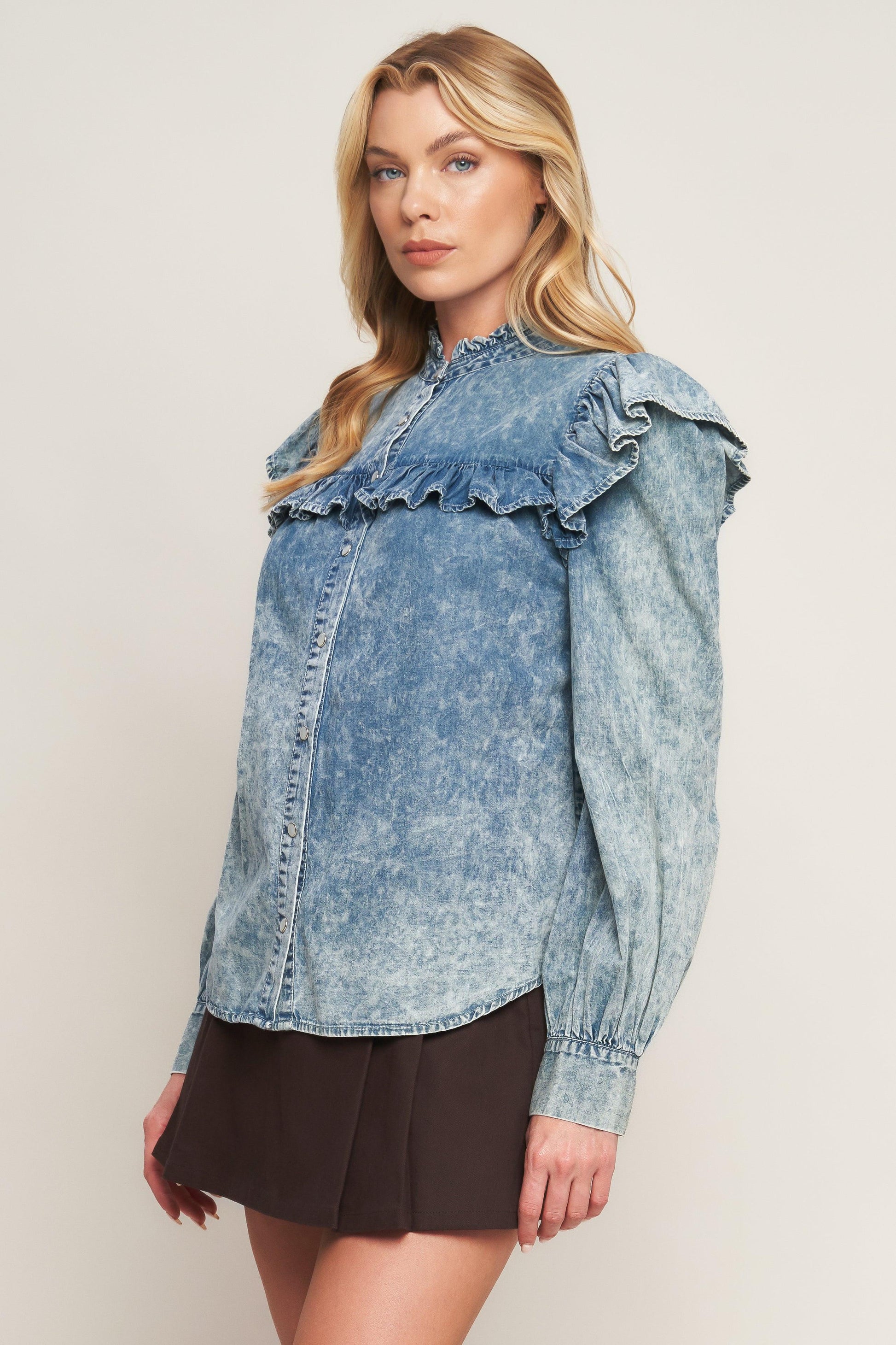 Western Chic Denim Top in chambray, view 4 — Soul Flow Apparel