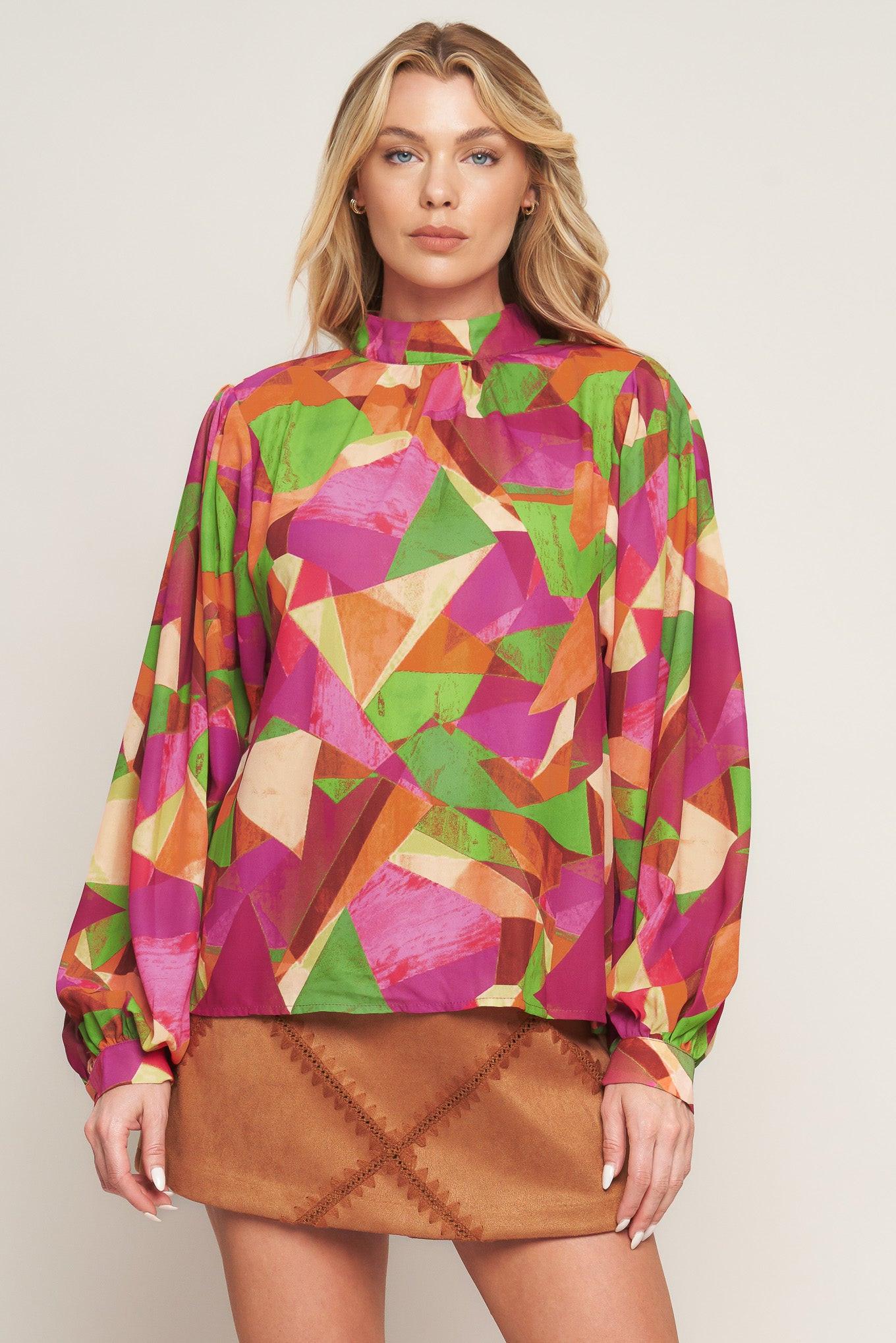 Looking Ahead Woven Top in magentagreen, view 1 — Soul Flow Apparel