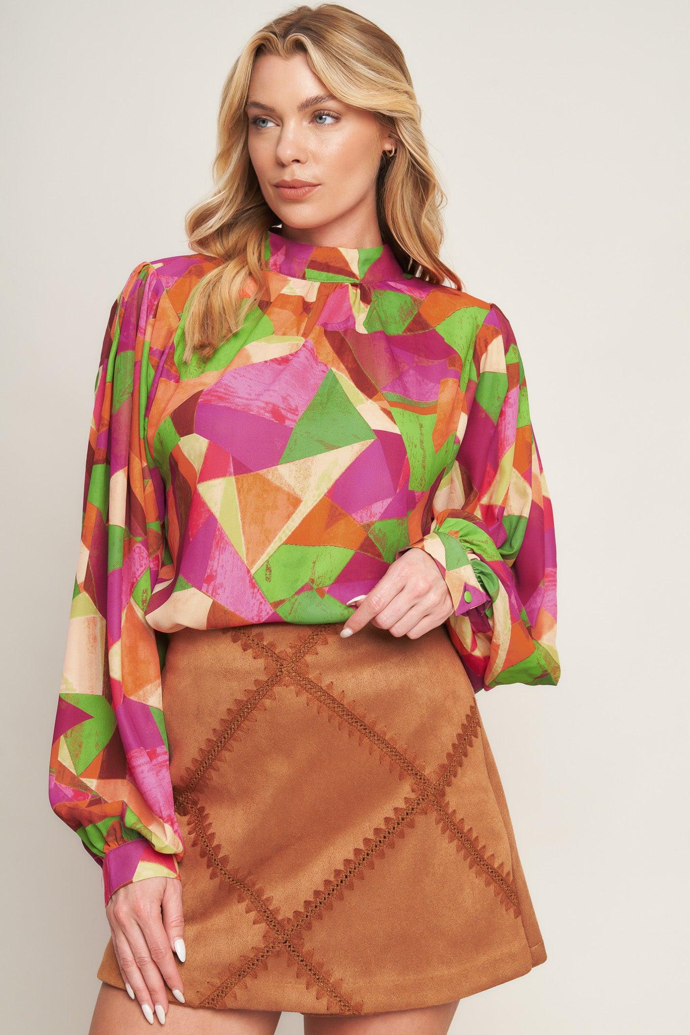 Looking Ahead Woven Top in magentagreen, view 2 — Soul Flow Apparel