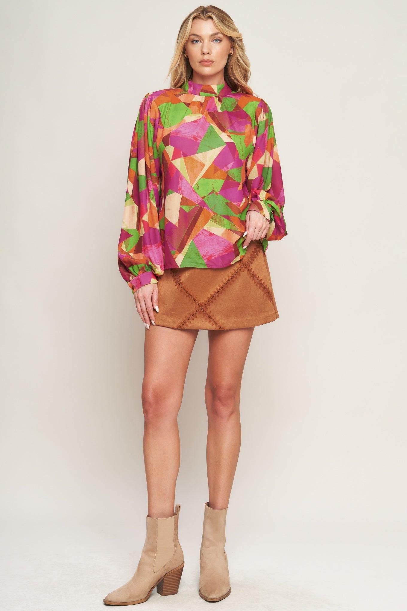 Looking Ahead Woven Top in magentagreen, view 3 — Soul Flow Apparel