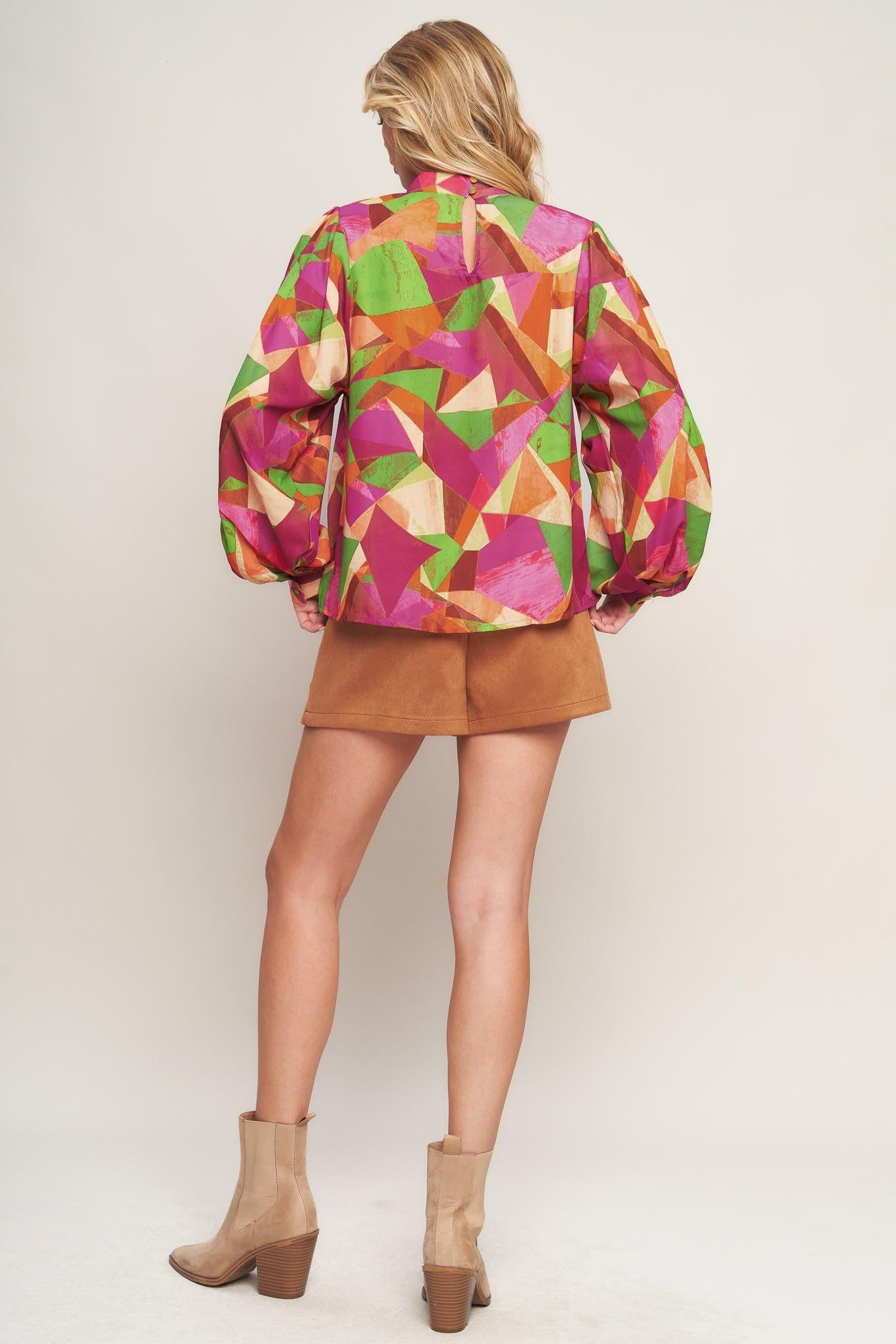 Looking Ahead Woven Top in magentagreen, view 4 — Soul Flow Apparel