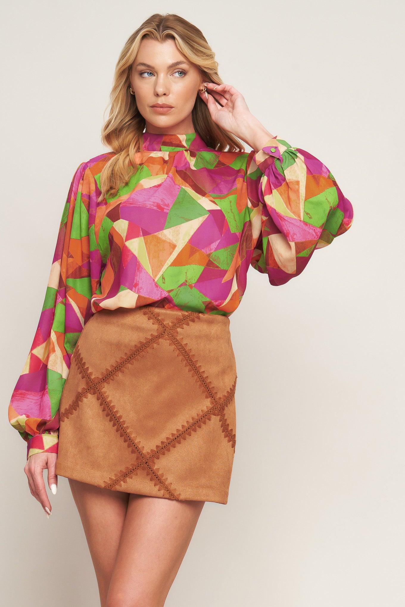 Looking Ahead Woven Top in magentagreen, view 5 — Soul Flow Apparel