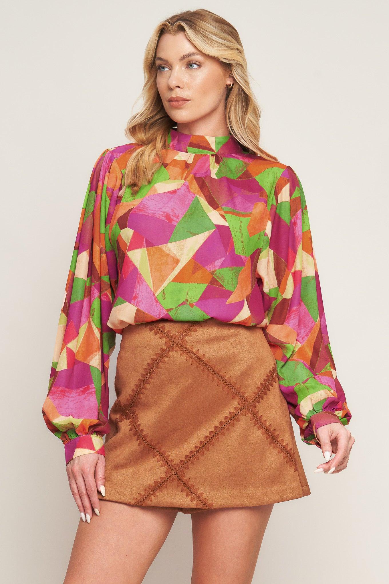 Looking Ahead Woven Top in magentagreen, view 6 — Soul Flow Apparel