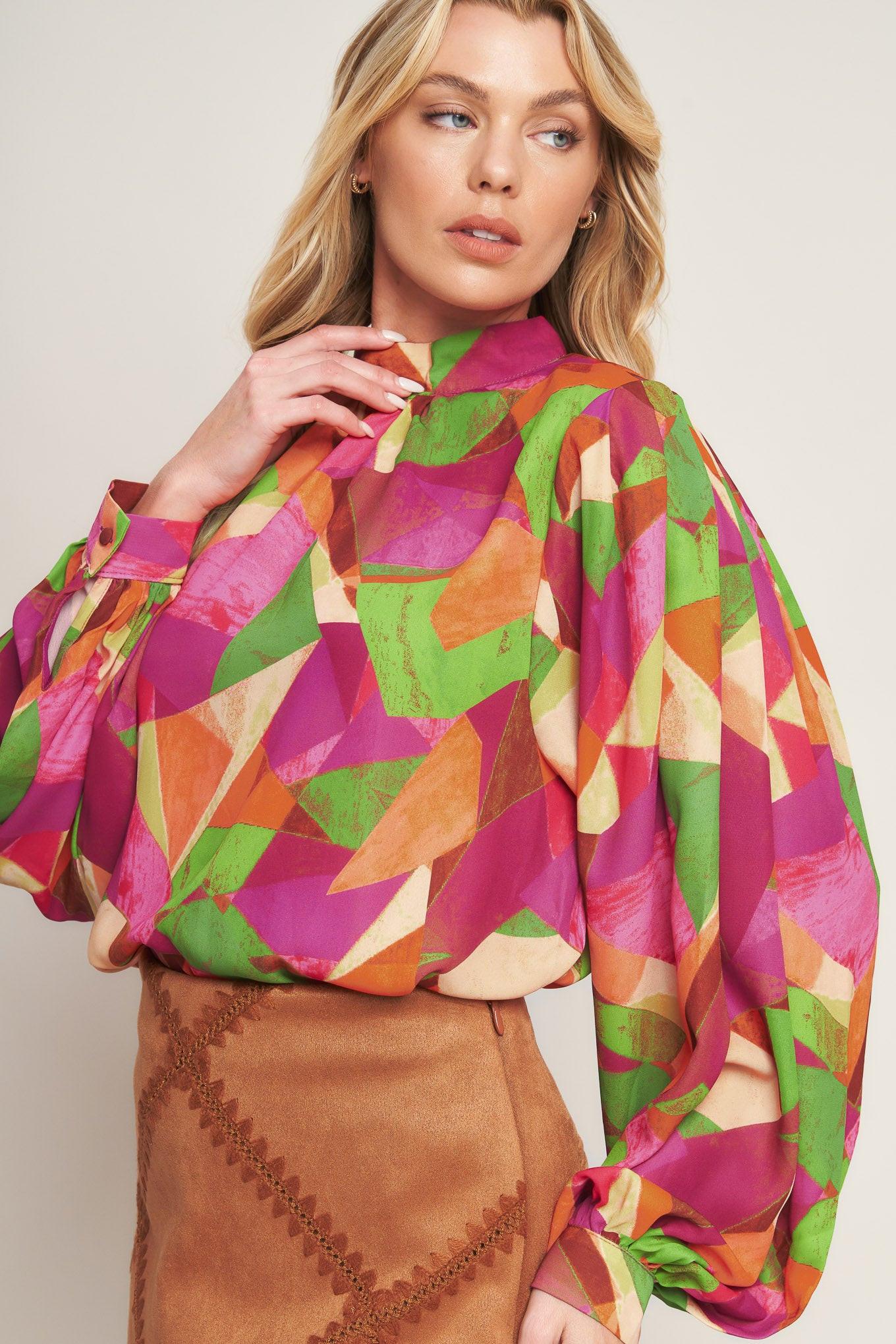 Looking Ahead Woven Top in magentagreen, view 8 — Soul Flow Apparel