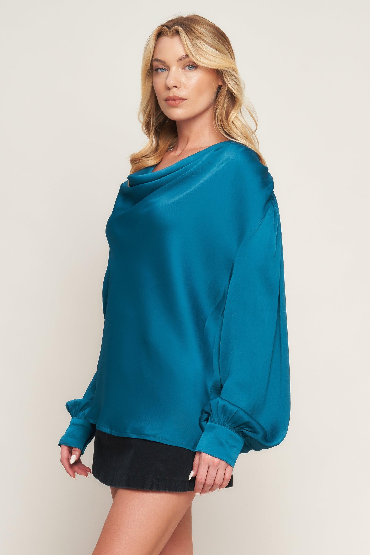 Garden Sensation Satin Top in teal, view 5 — Soul Flow Apparel