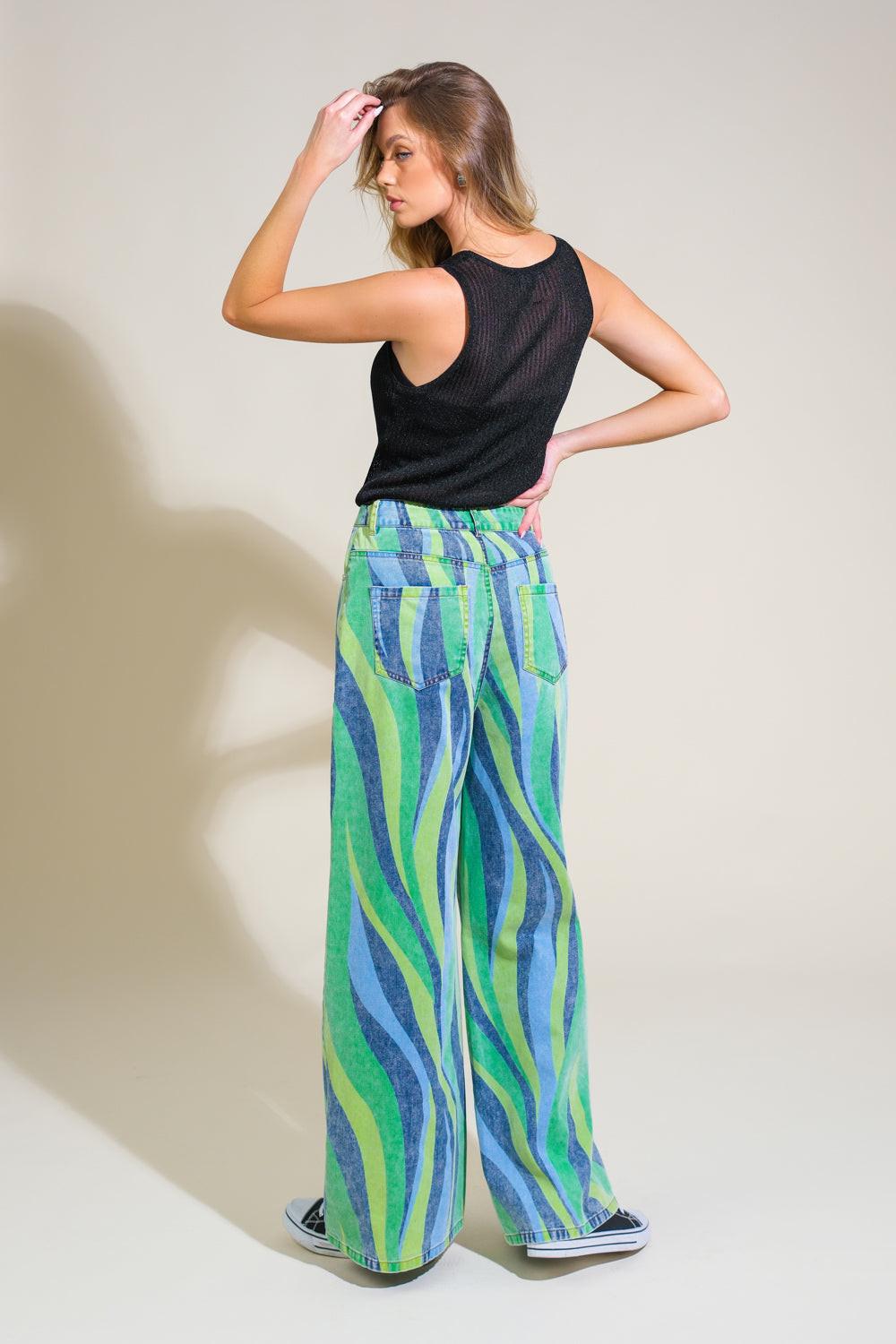 Navigating Life Denim Pants in green blue, view 6 — Soul Flow Apparel