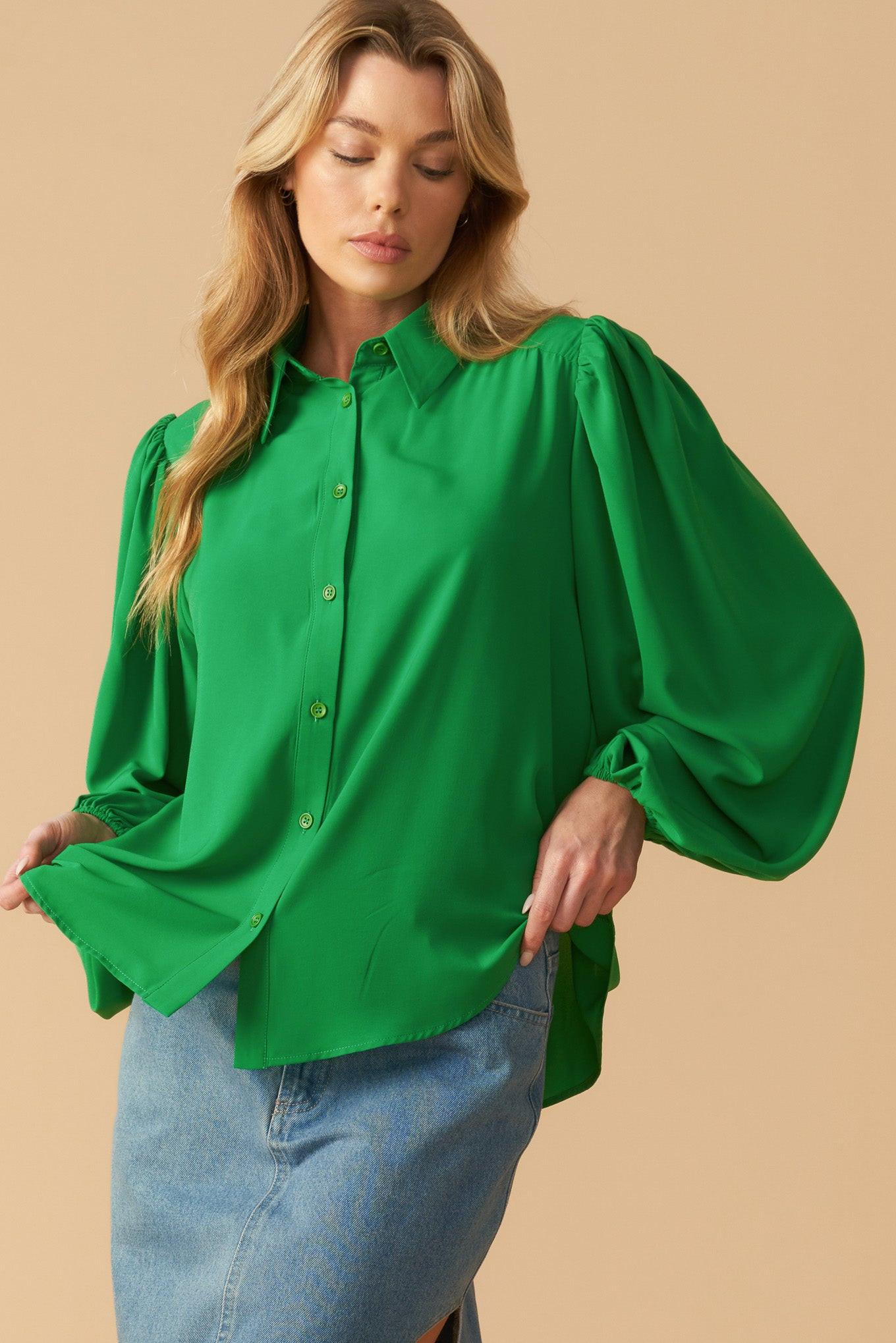 Comfortable Charm Woven Top in green, view 2 — Soul Flow Apparel