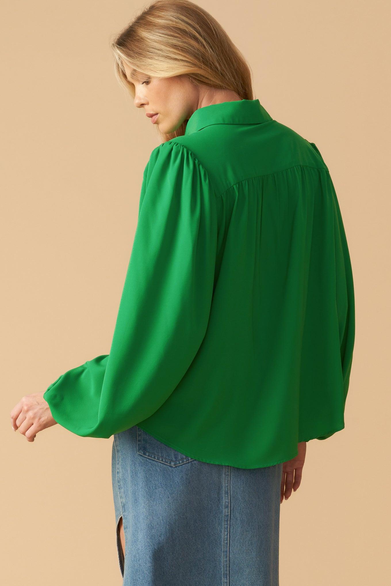 Comfortable Charm Woven Top in green, view 3 — Soul Flow Apparel