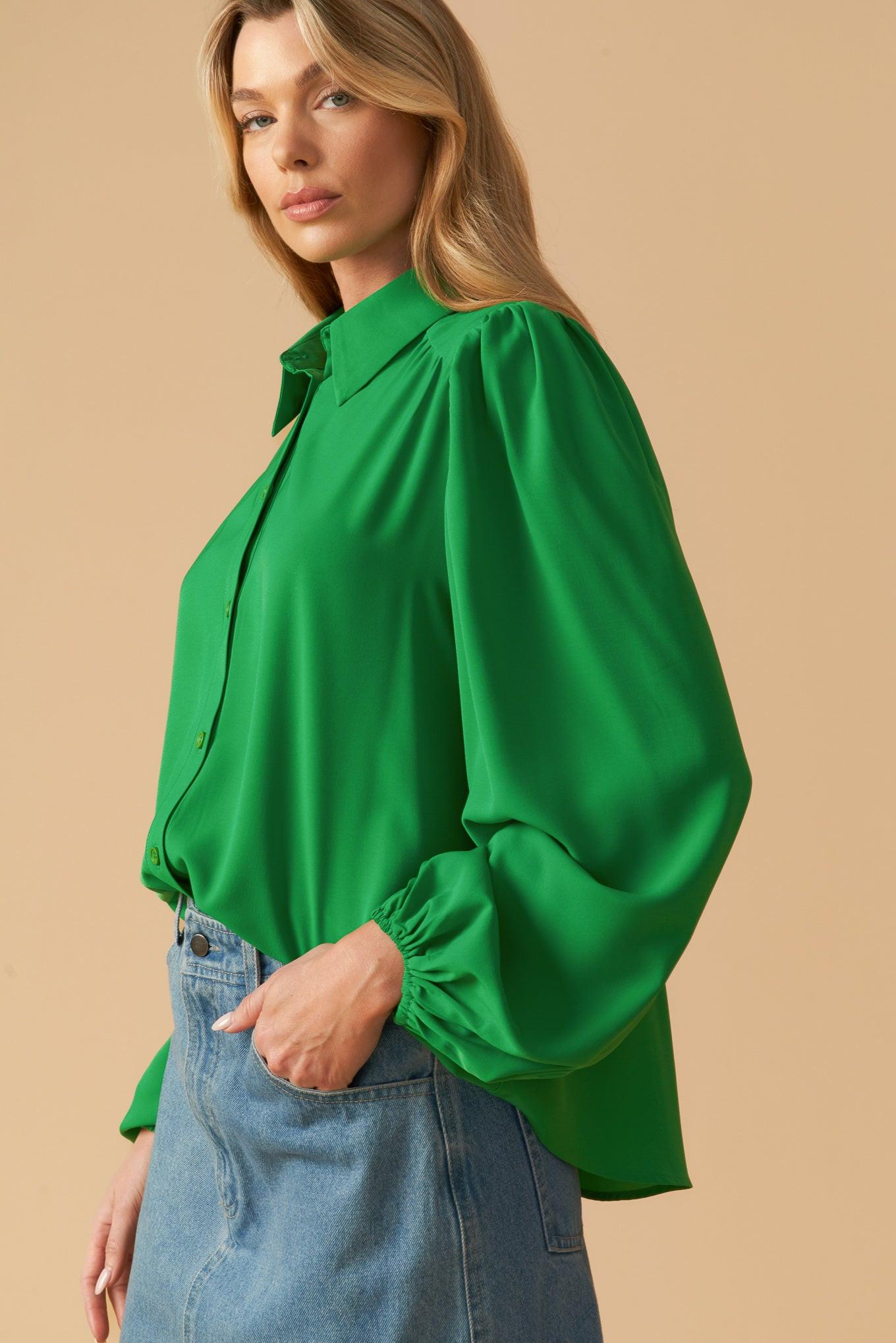 Comfortable Charm Woven Top in green, view 7 — Soul Flow Apparel
