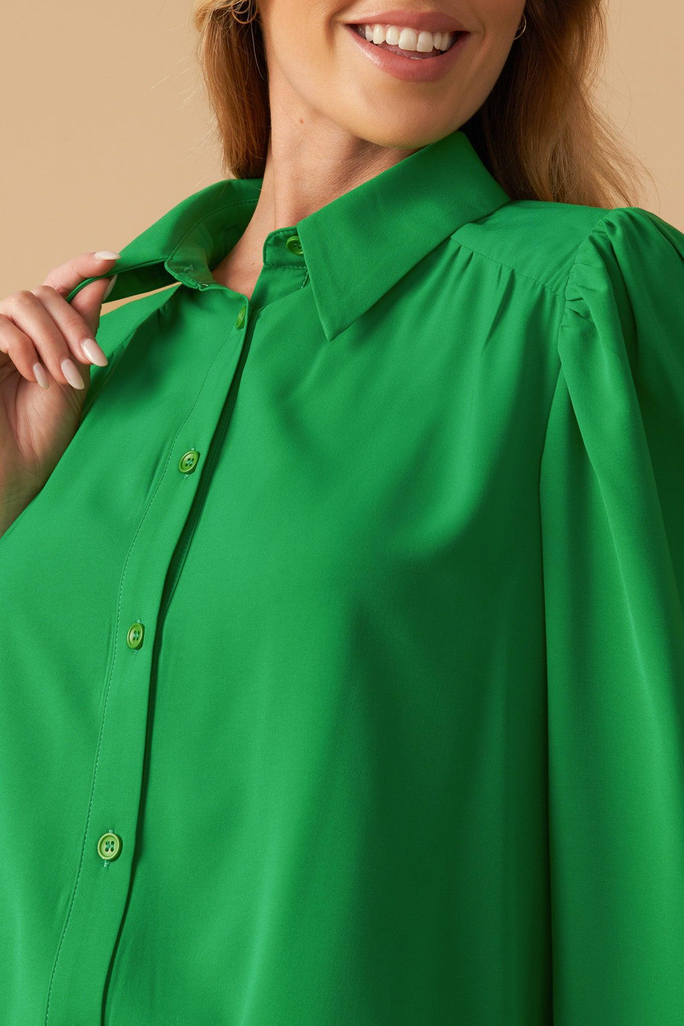 Comfortable Charm Woven Top in green, view 8 — Soul Flow Apparel