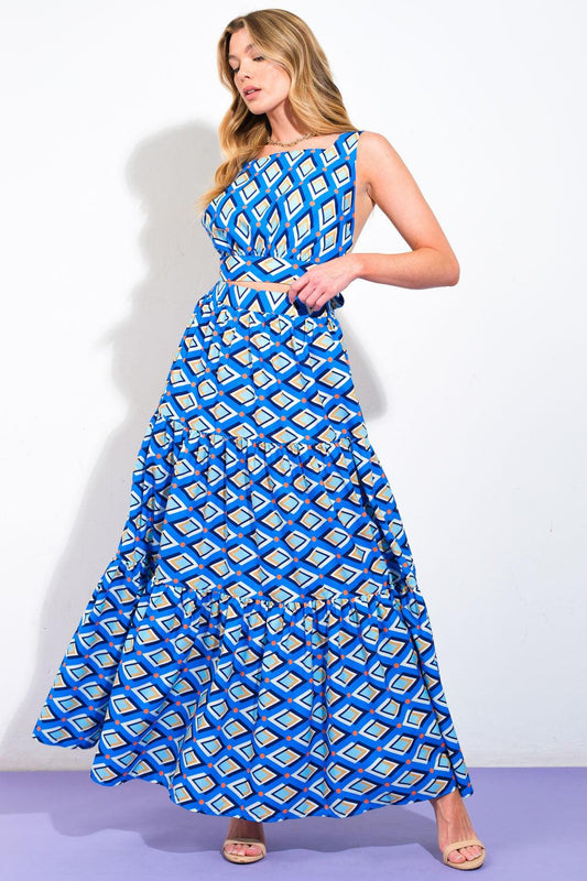 Summer Journey Woven Top and Skirt Set in blue, view 1 — Soul Flow Apparel