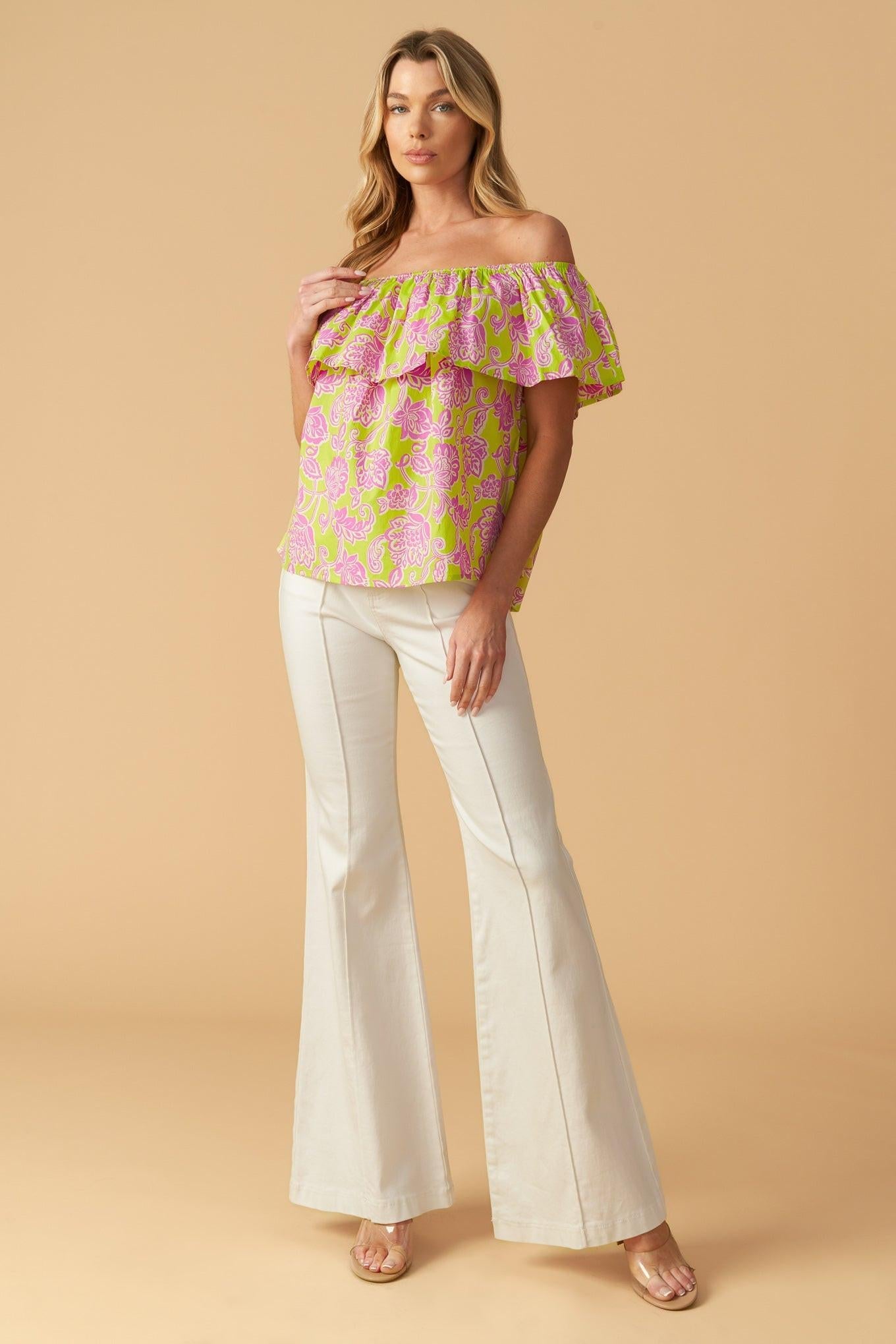 Find Me Under the Palms Woven Top in lime, view 2 — Soul Flow Apparel