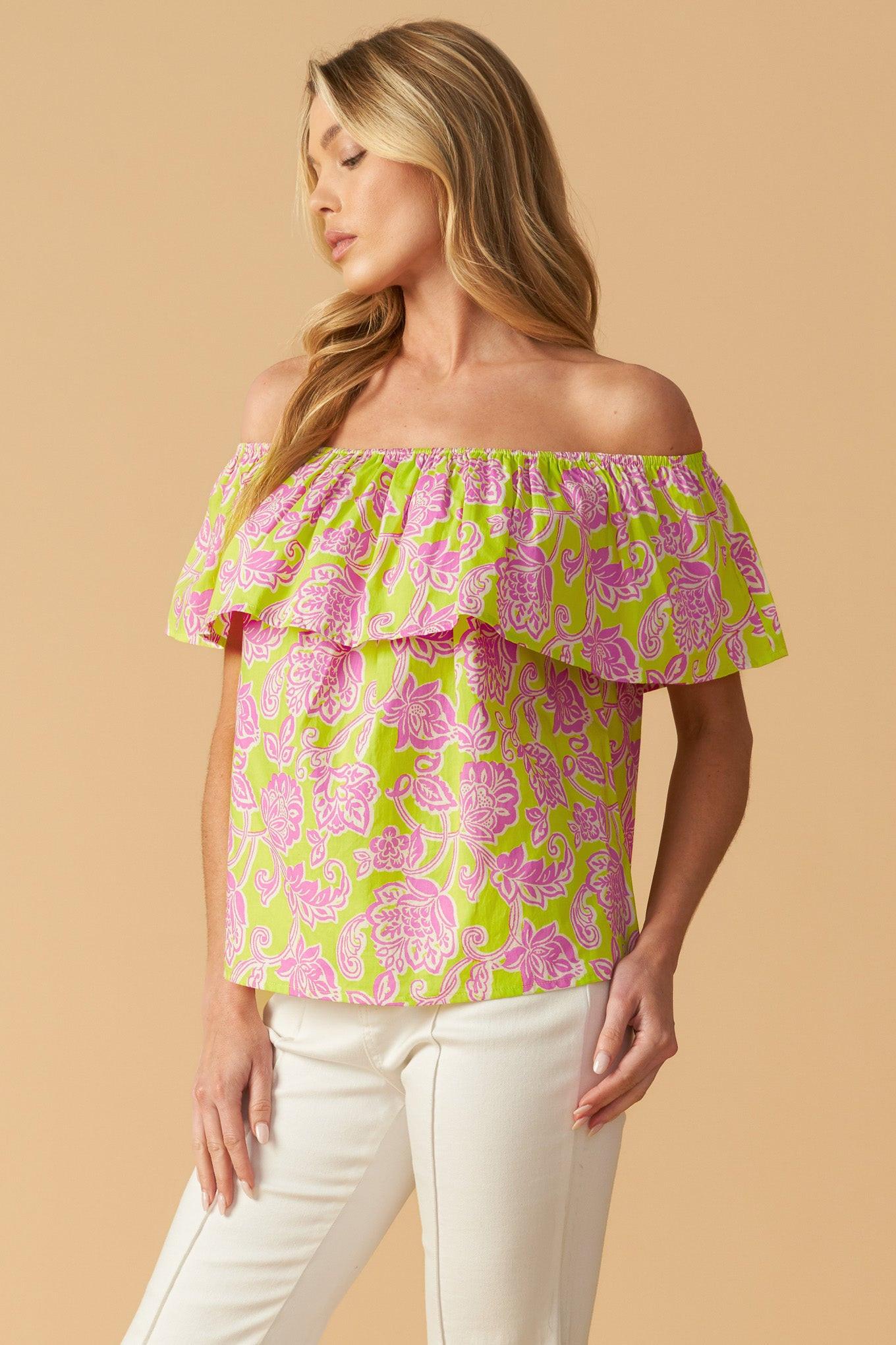 Find Me Under the Palms Woven Top in lime, view 3 — Soul Flow Apparel