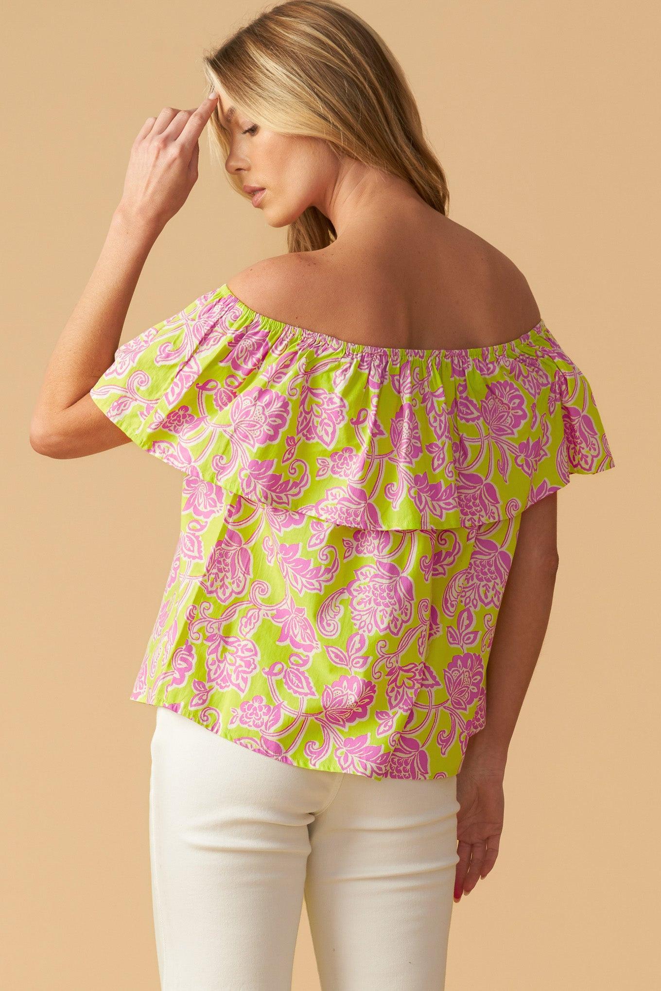 Find Me Under the Palms Woven Top in lime, view 4 — Soul Flow Apparel