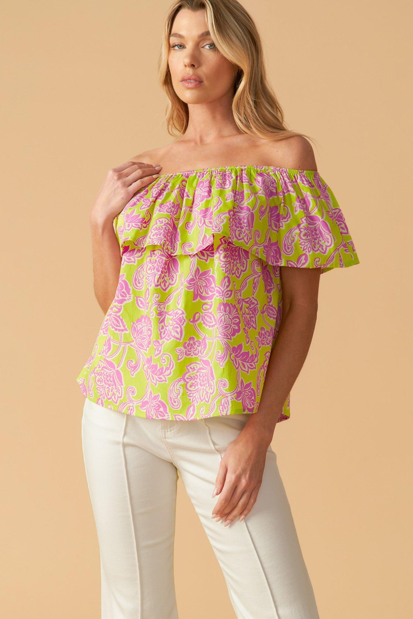 Find Me Under the Palms Woven Top in lime, view 5 — Soul Flow Apparel