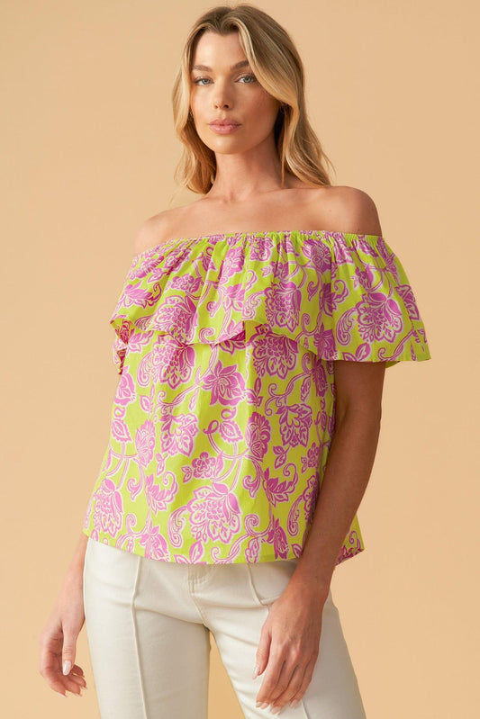 Find Me Under the Palms Woven Top in lime, view 7 — Soul Flow Apparel
