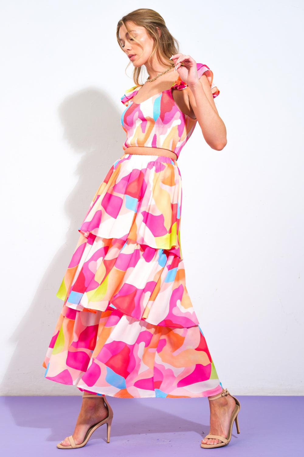 Absolute Edge Pink Woven Top and Skirt in ivory, view 3 — Soul Flow Apparel