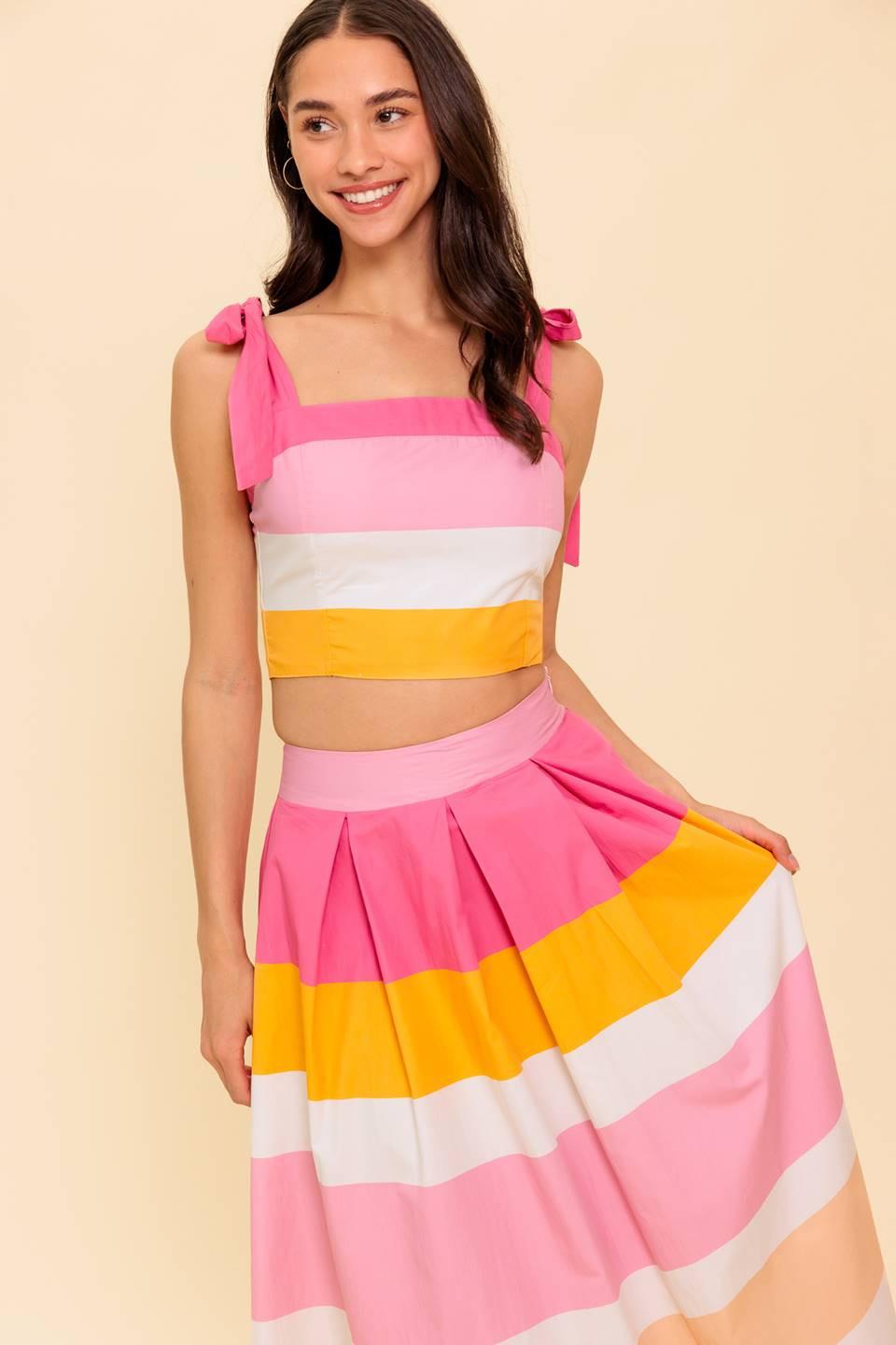 The Space Between Pink Woven Top and Skirt Set in orange, view 4 — Soul Flow Apparel