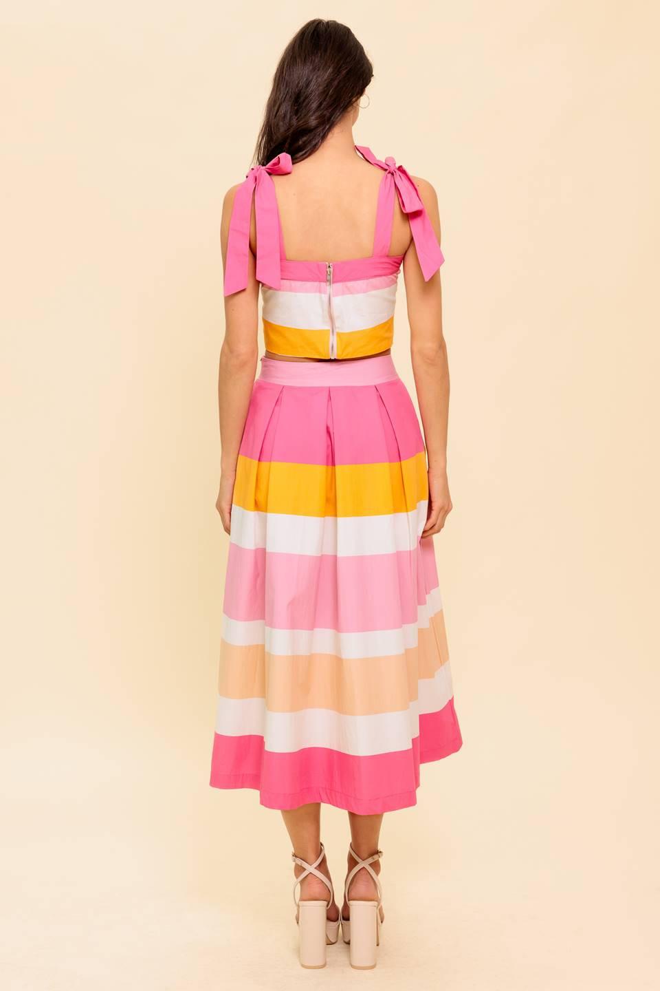 The Space Between Pink Woven Top and Skirt Set in orange, view 5 — Soul Flow Apparel