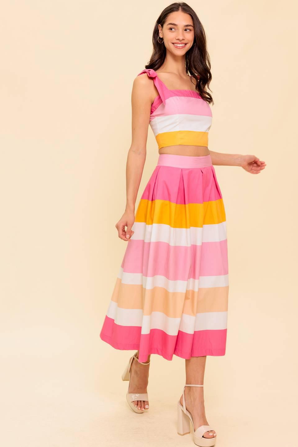 The Space Between Pink Woven Top and Skirt Set in orange, view 6 — Soul Flow Apparel