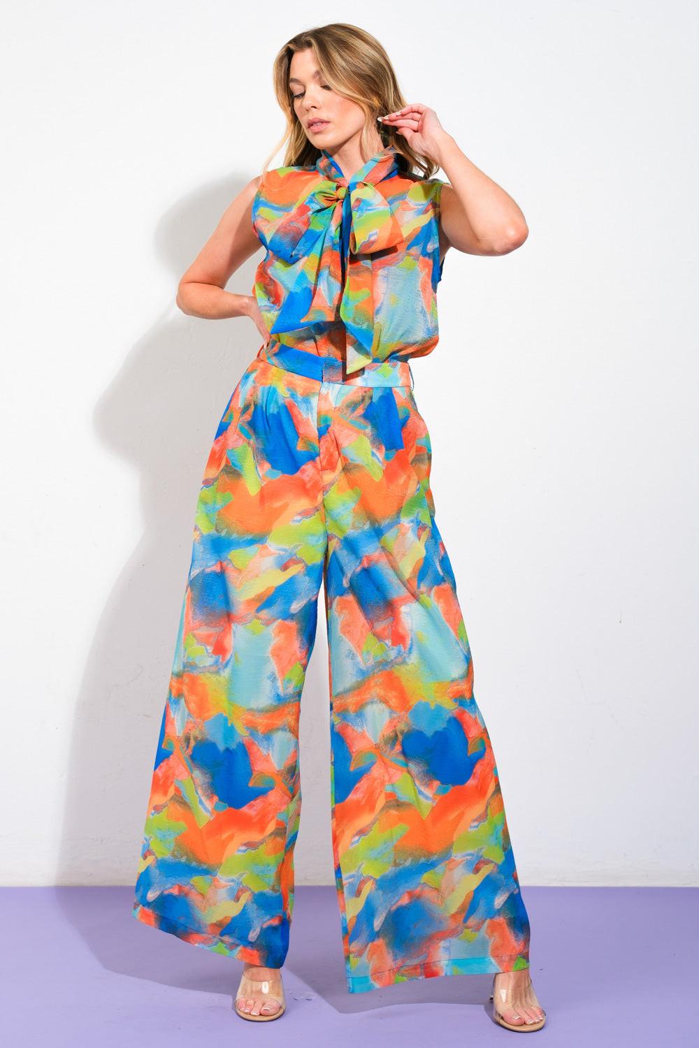 Always Celebrating Woven Top in blue orange, view 8 — Soul Flow Apparel
