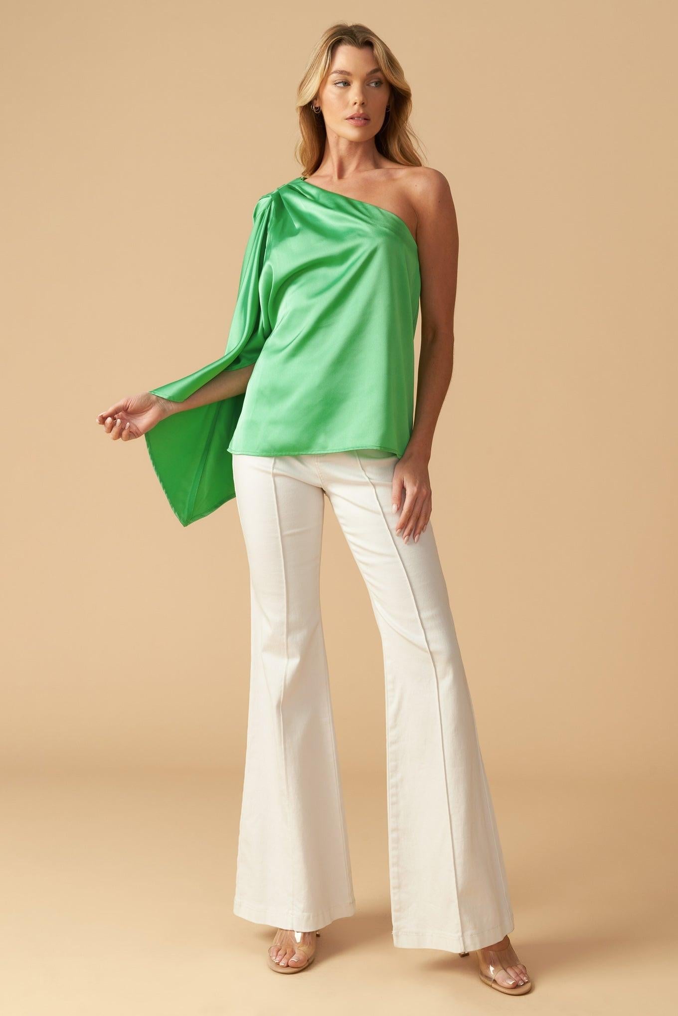 Joyful Spirits Woven Top in green, view 1 — Soul Flow Apparel