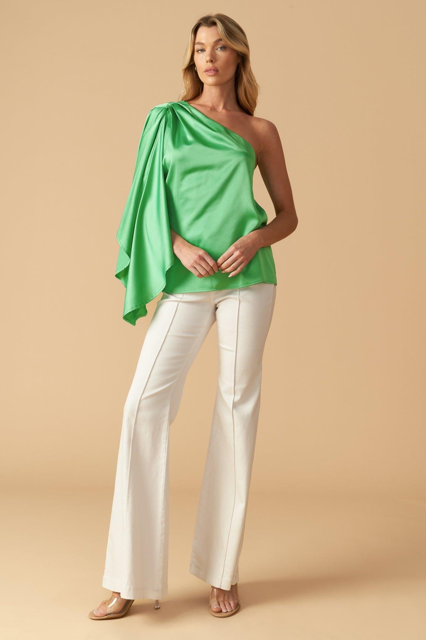Joyful Spirits Woven Top in green, view 2 — Soul Flow Apparel