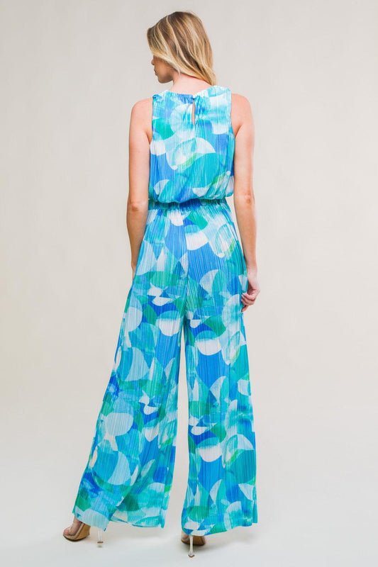 Maritime Muse Woven Plisse Top and Pant Set in blue, view 2 — Soul Flow Apparel