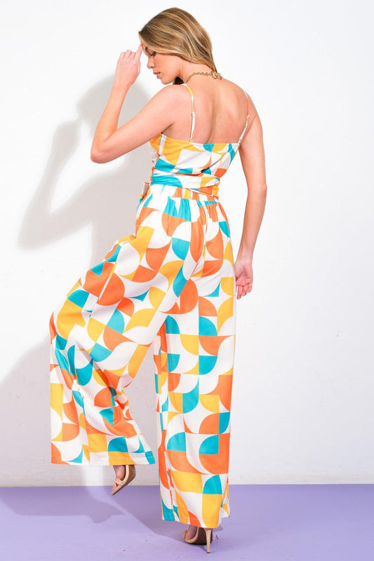 Lush Easy on the Eyes Woven Top and Pants in orange turquoise, view 2 — Soul Flow Apparel