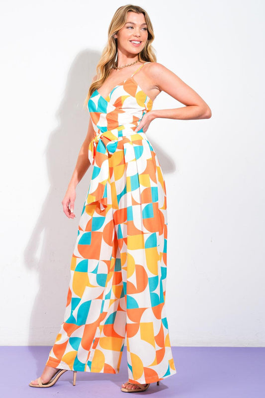 Lush Easy on the Eyes Woven Top and Pants in orange turquoise, view 3 — Soul Flow Apparel