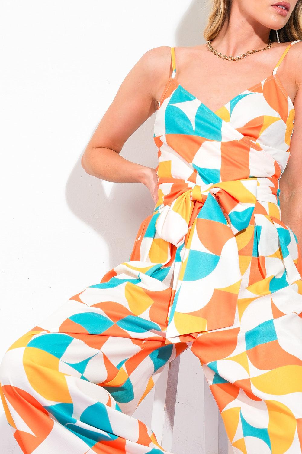 Lush Easy on the Eyes Woven Top and Pants in orange turquoise, view 4 — Soul Flow Apparel
