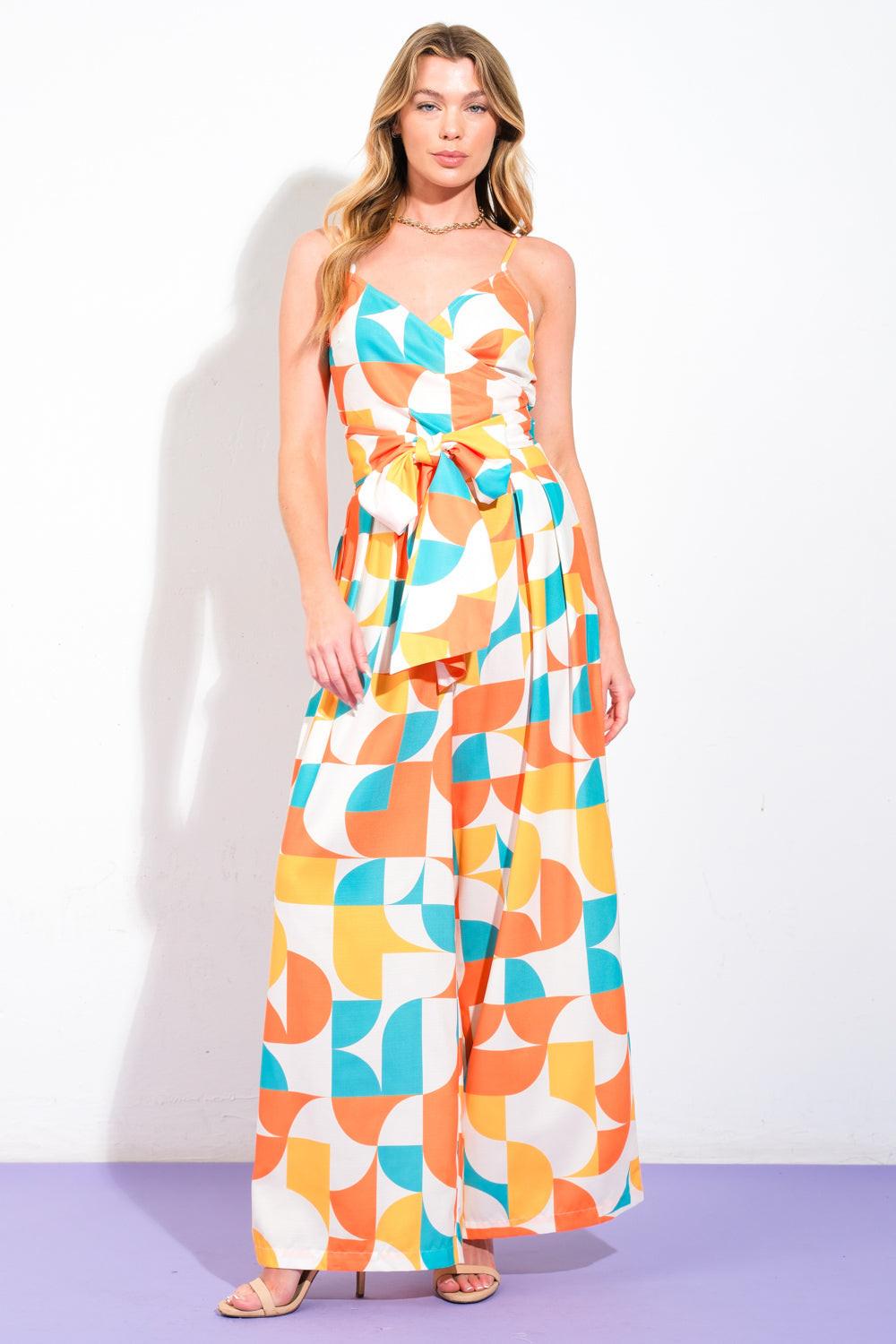 Lush Easy on the Eyes Woven Top and Pants in orange turquoise, view 5 — Soul Flow Apparel