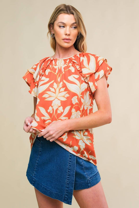 Into the Sky Woven Top in rust, view 1 — Soul Flow Apparel