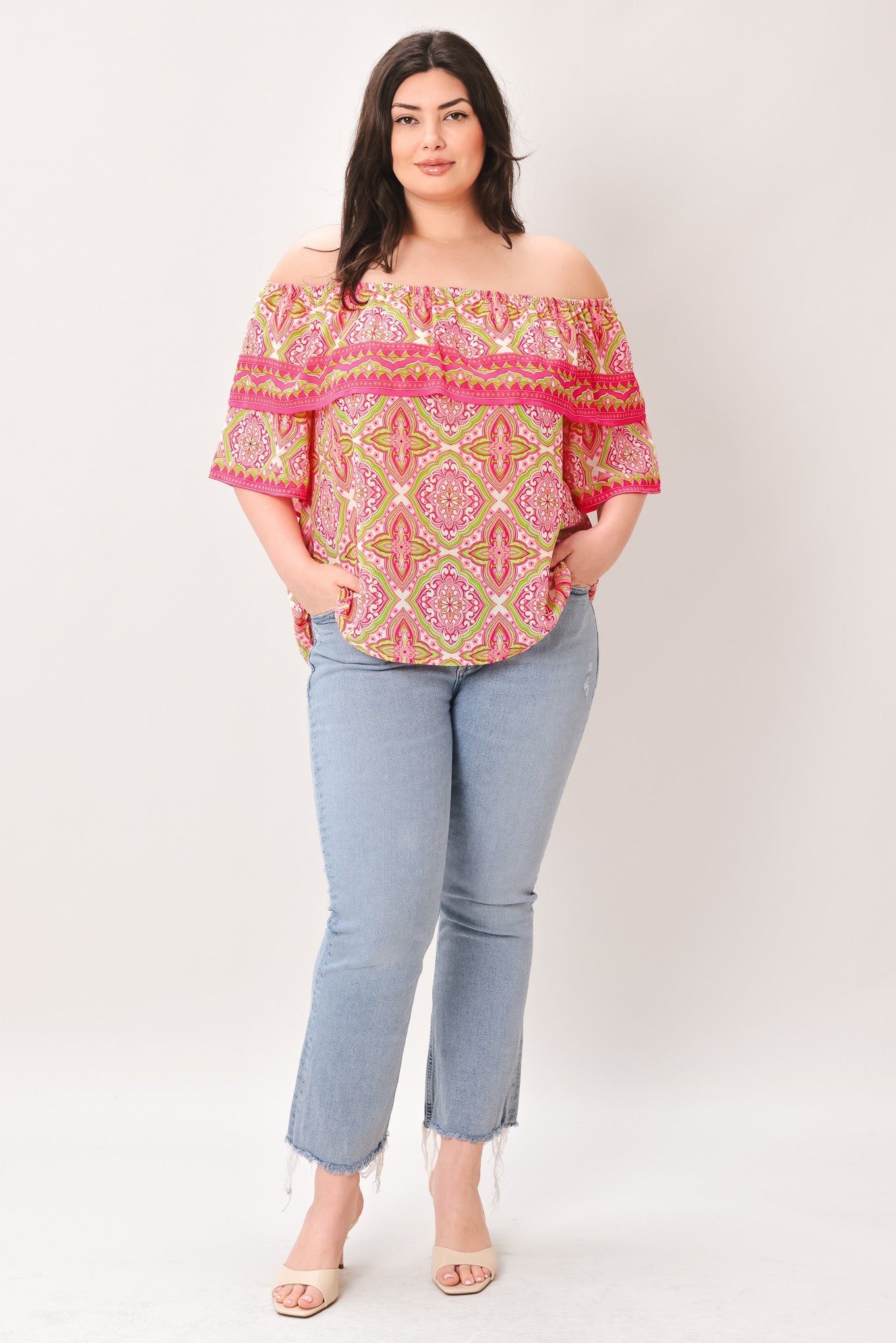 Spread Cheer Woven Top in fuchsia lime, view 1 — Soul Flow Apparel