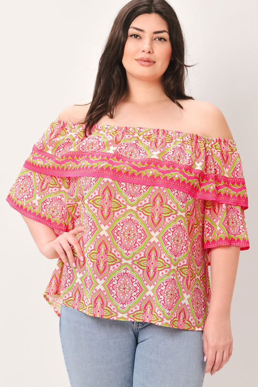 Spread Cheer Woven Top in fuchsia lime, view 2 — Soul Flow Apparel