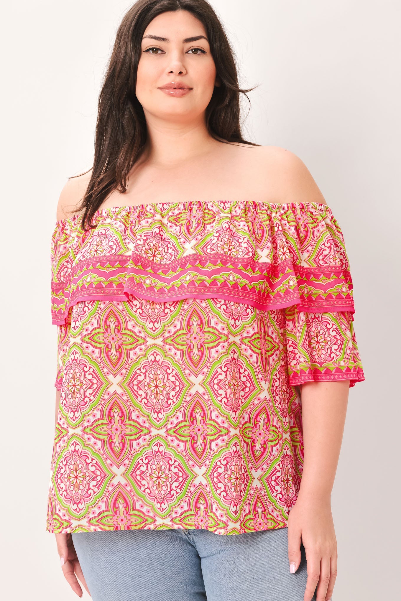 Spread Cheer Woven Top in fuchsia lime, view 3 — Soul Flow Apparel