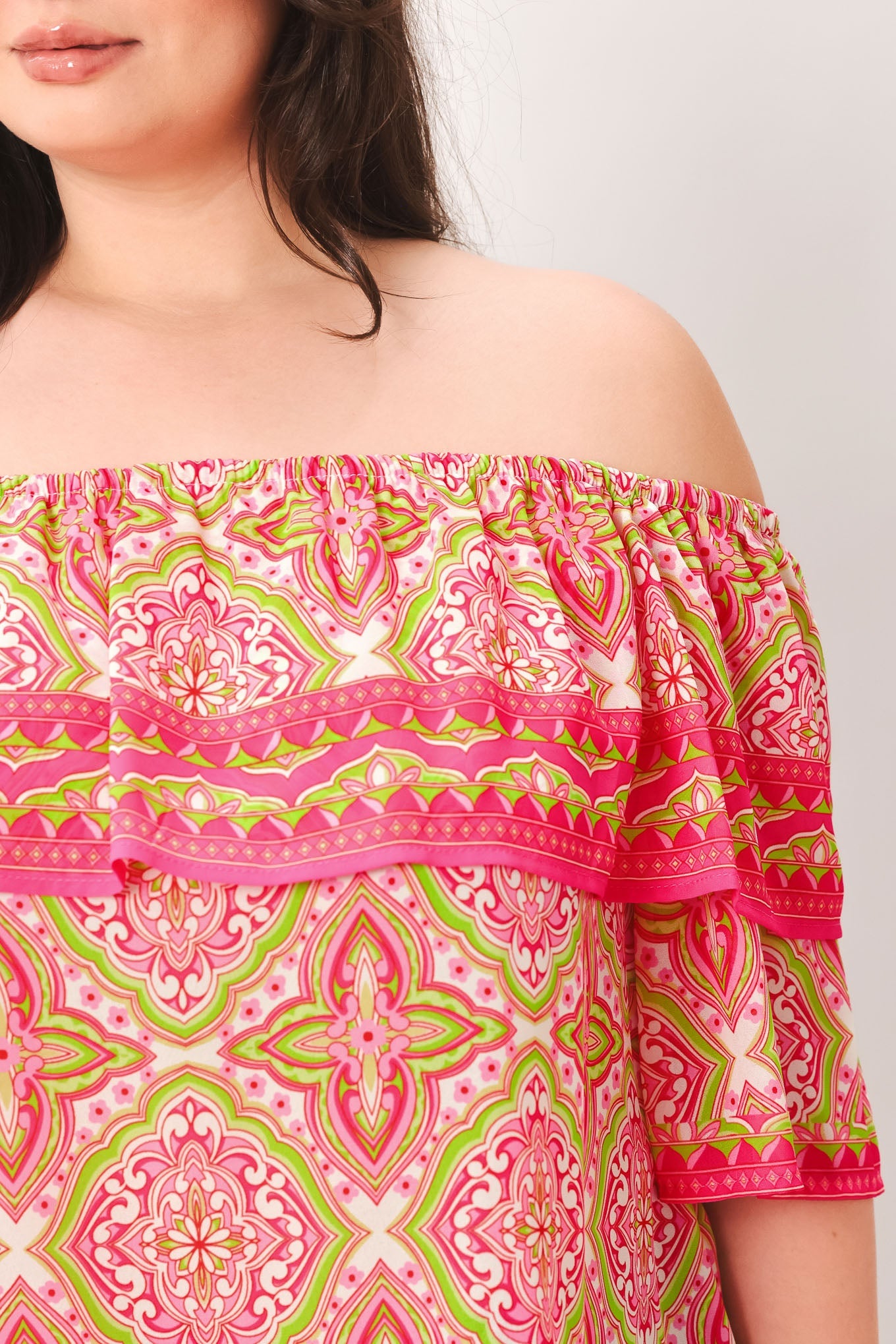 Spread Cheer Woven Top in fuchsia lime, view 4 — Soul Flow Apparel