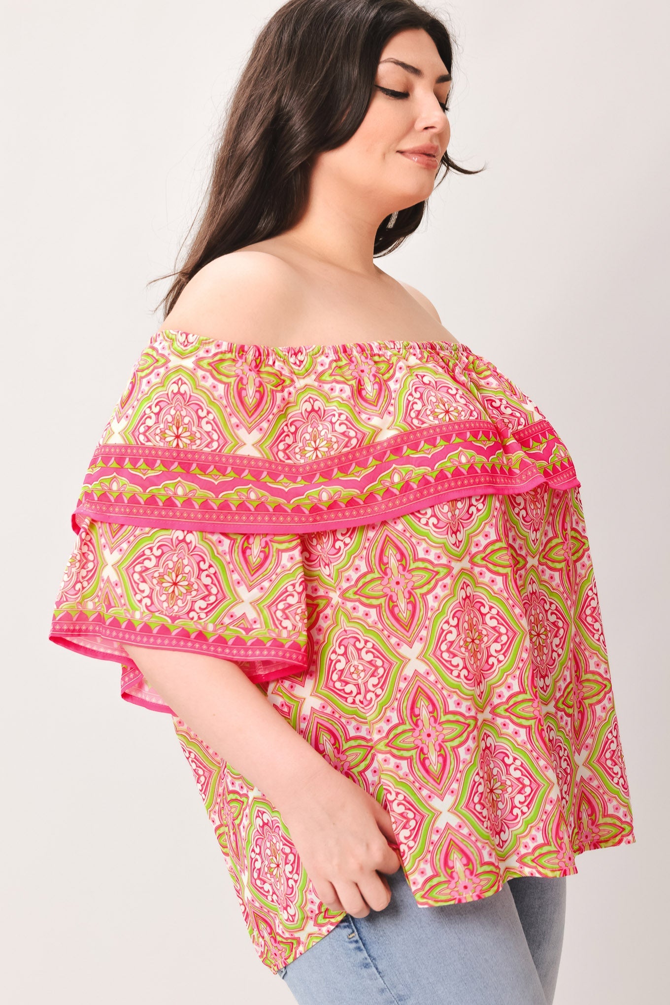 Spread Cheer Woven Top in fuchsia lime, view 5 — Soul Flow Apparel