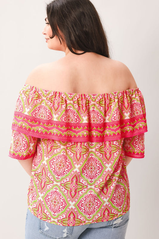 Spread Cheer Woven Top in fuchsia lime, view 6 — Soul Flow Apparel