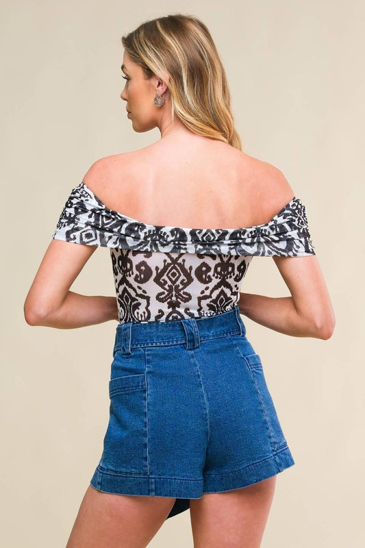 Be Good to Me Mesh Bodysuit in white black, view 2 — Soul Flow Apparel