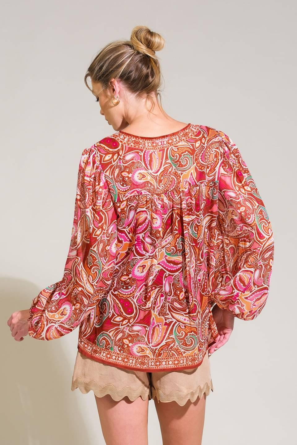 Time After Time Woven Top in brown, view 2 — Soul Flow Apparel