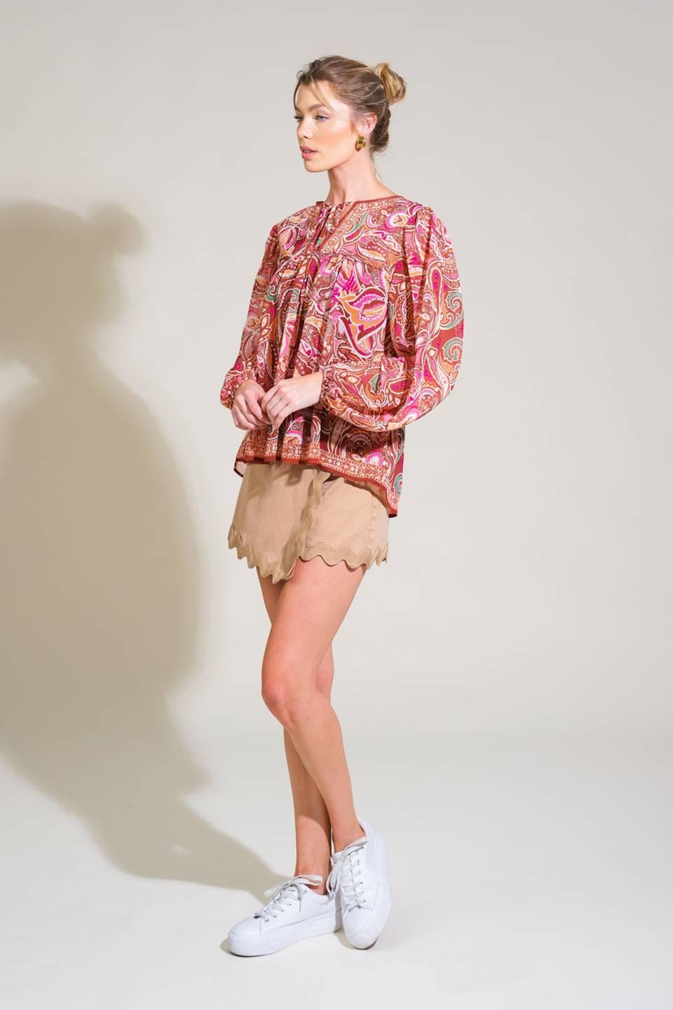 Time After Time Woven Top in brown, view 3 — Soul Flow Apparel