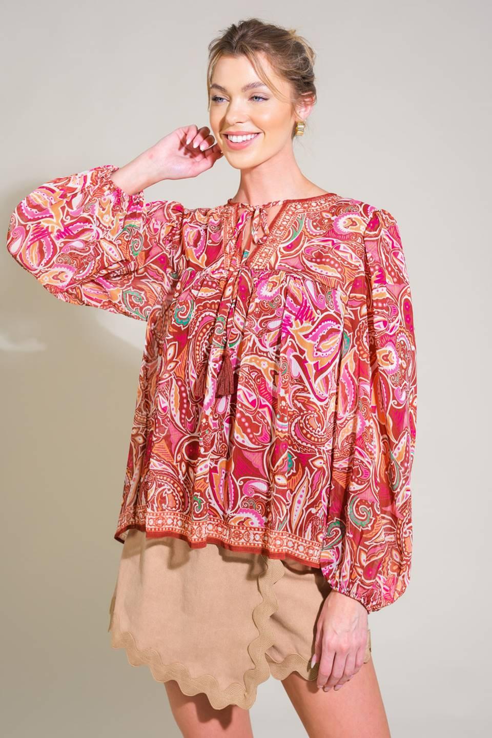 Time After Time Woven Top in brown, view 4 — Soul Flow Apparel